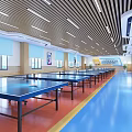Indoor Sports Fitness Table Tennis Court Multiple Tables Colorful Flooring Bright Lighting