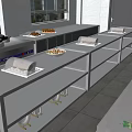 Commercial Restaurant Kitchen With Stainless Steel Worktables Shelves And Fresh Produce
