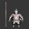 Panda Warrior Character in Red and Gold Armor with Decorated Staff