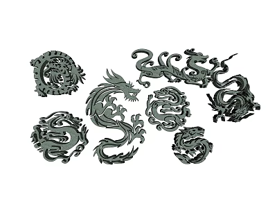 Intricate Dragon Carved Decorative Pieces With Various Traditional Artistic Patterns 3d model