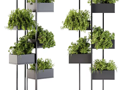 Modern Garden Decor Metal Plant Stands With Multiple Layers And Green Plants 3d model