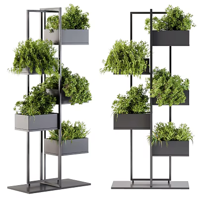 Modern Garden Decor Metal Plant Stands With Multiple Layers And Green Plants 3d model