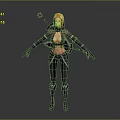 Woman With Orange Hair In Black Tight Fitting Outfit Gloves Boots And Weapon On Back