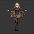 Anime Character With Blonde Long Hair Blue Blazer Plaid Skirt And Knee High Socks