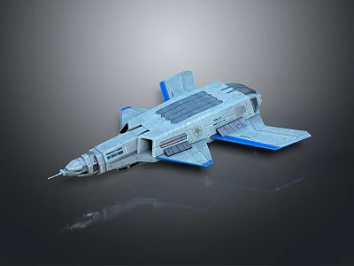 Streamlined Blue And Gray Spaceship With Solar Panels Sharp Nose And Wings 3d model