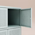 Light Blue Perforated Locker Cabinet With Open Compartment Books And Boxes Pink Ball Yellow Triangle