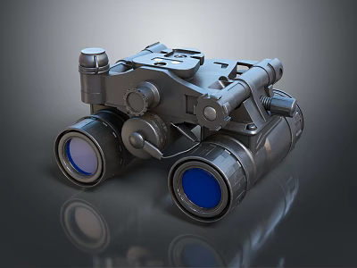 Professional Binocular Style Commercial Equipment With Metallic Body Blue Lenses And Mechanical Structure 3d model