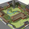 Ancient Architecture Complex With Traditional Courtyard Pagoda Pond And Greenery Layout