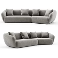 Modern Gray Velvet Sectional Sofa With Curved Design And Multiple Cushions 3d model