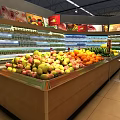 Supermarket Grocery Well Organized Fresh Fruits Display with Shelves and Products