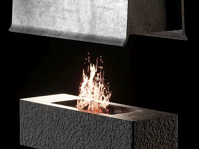 Modern Indoor Textured Stone Fireplace With Sleek Design And Burning Flames 3d model