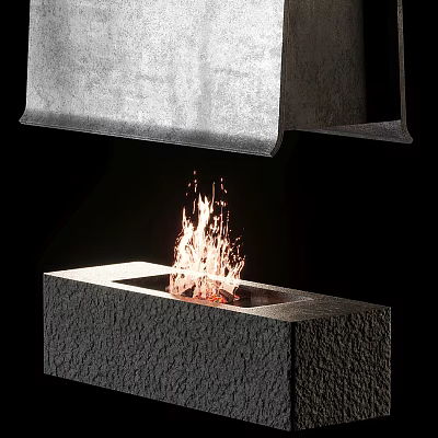 Modern Indoor Textured Stone Fireplace With Sleek Design And Burning Flames 3d model