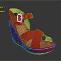 Red Wedge Heel Sandals With Cross Straps Buckle Closure And Yellow Sole
