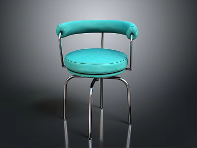 Stylish Turquoise Upholstered Chair With Curved Armrests Round Seat And Metal Frame 3d model