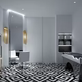 Modern Beauty Salon Interior With Black White Stripes Mirrors Chairs And Chevron Floor