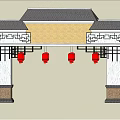 Traditional Chinese Entrance Gate With Tiled Roof Red Decorations And Lattice Design