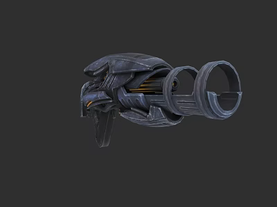 Futuristic Sci Fi Mechanical Weapon With Black Metallic Circular Components And Streamlined Design 3d model