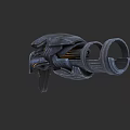 Futuristic Sci Fi Mechanical Weapon With Black Metallic Circular Components And Streamlined Design