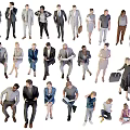Group of Diverse People in Various Poses Standing Sitting and Interacting in Casual Formal Wear