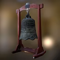 Traditional Decorative Ornament Set With Bronze Bell And Red Wooden Stand