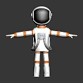 Man in White Astronaut Suit with Orange Stripes Helmet Backpack Outstretched Arms on Black Background