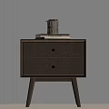Light Wood Bedside Table With Two Drawers Metal Handles And Books On Neutral Wall