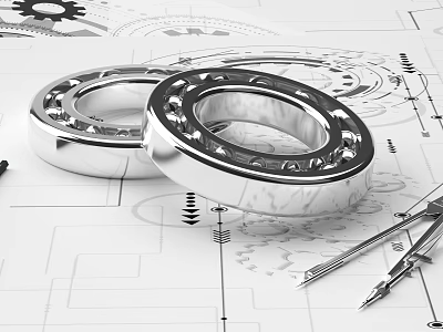 Industrial Equipment Bearings on Technical Drawings with Drafting Tools and Compasses 3d model
