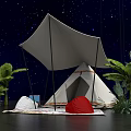 Cozy Outdoor Tent Scene With Starry Night Sky And Lush Green Plants