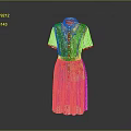 Women's Dress with Shirt Collar Short Sleeves and Pleated Skirt Design
