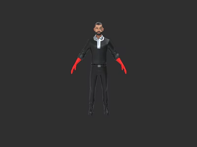Man As 3D Character In Black Outfit With Red Gloves And White Collar 3d model