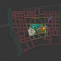 Aerial Planning of Modern Urban Commercial District with High Rise Buildings Shops and Pedestrians