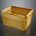Handwoven Wicker Storage Basket With Wooden Frame And Side Handles For Household Use