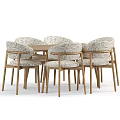 Modern Dining Table And Chair Set With Wooden Legs And Patterned Fabric Seats