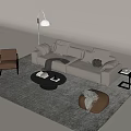 Beige Sofa and Coffee Table Set with Throw Pillows Brown Armchair Gray Rug and Ottoman