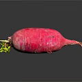 Vibrant Fresh Red Radish with Crisp Green Leaves on Reflective Black Studio Surface