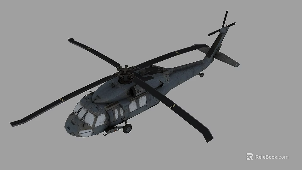 Gray Helicopter With Main Rotors Fuselage Windows And Landing Gear 3d model 