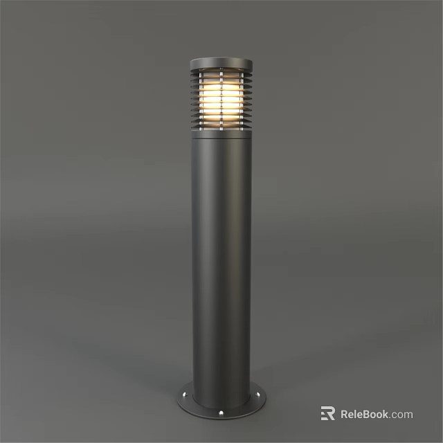 Illuminated Modern Outdoor Post Light With Grilled Shade And Metal Column 3d model 