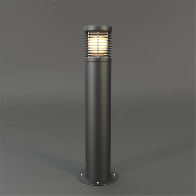 Illuminated Modern Outdoor Post Light With Grilled Shade And Metal Column 3d model