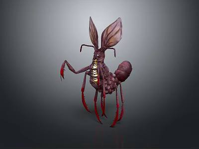 Detailed Mythical Animal With Large Ears Red Legs And Segmented Body Features 3d model