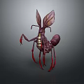 Detailed Mythical Animal With Large Ears Red Legs And Segmented Body Features