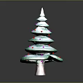 Green Layered Christmas Tree With White Snow And Colorful Ornaments For Home Decor