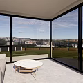 Modern Living Room With Floor To Ceiling Windows Sofa Round Coffee Table And City View