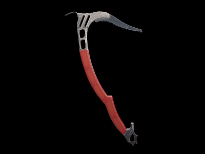 Ice Axe Weapon With Curved Metal Head Red Handle Holes And Strong Grip Design 3d model