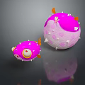Two Cartoon Pufferfish Characters With Pink White Bodies Spikes And Orange Fins