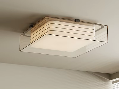 Square Ceiling Light With Transparent Frame And Horizontal Stripes For Modern Interior 3d model