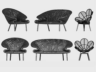 Unique Modern Sofa Set With Curved Design Patterned Details And Metal Legs 3d model