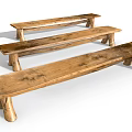 Three Rustic Wooden Leisure Chairs With Natural Wood Grain And Cylindrical Legs