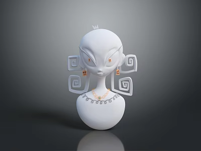 Game Movie Character White Head with Geometric Spiral Ears Orange Eyes and Necklace 3d model