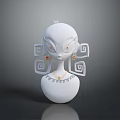 Game Movie Character White Head with Geometric Spiral Ears Orange Eyes and Necklace