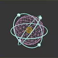Industrial Equipment Mechanical Design 3D Model With Wireframe Sphere And Spherical Components